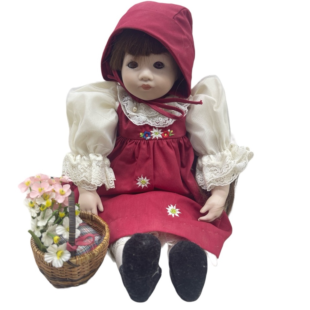 Rare 1985 Porcelain RED RIDING HOOD DOLL by Pauline tags attached Collectable
